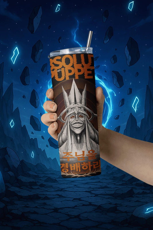 Solo Leveling God Stainless Steel Tumbler 20oz, Personalization, Matte Finish, Travel Mug with Straw, Unique Gaming Gift